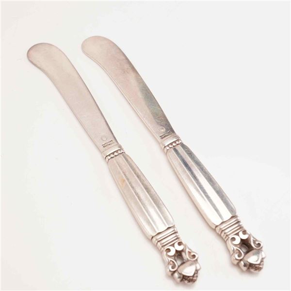 2pc George Jensen Sterling Silver Butter Spreaders, Acorn