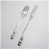 Image 2 : 2pc George Jensen Sterling Silver Fruit Fork and Cold Cut Serving Fork, Acorn