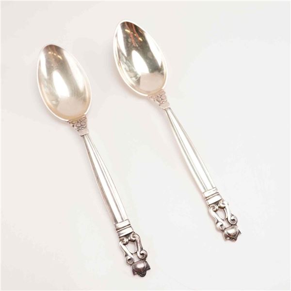 2pc George Jensen Sterling Silver Fruit Spoons, Acorn
