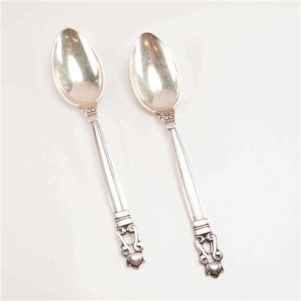 2pc George Jensen Sterling Silver Fruit Spoons, Acorn
