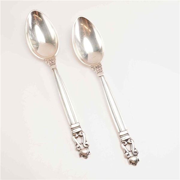 2pc George Jensen Sterling Silver Fruit Spoons, Acorn