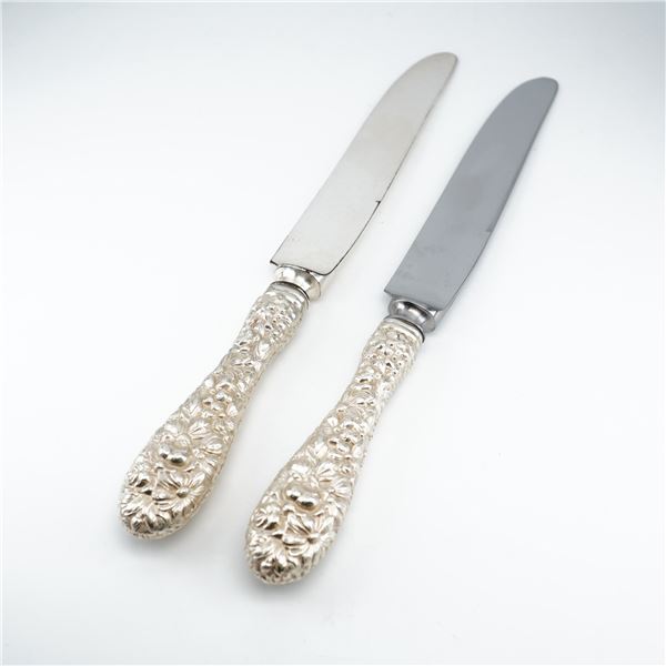 2pc Kirk Stieff Sterling Silver and Stainless-Steel Dinner Knives, Stieff Rose