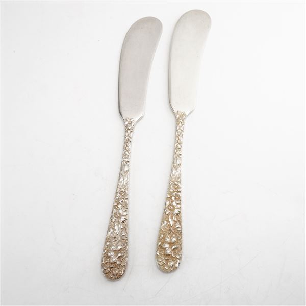 2pc Kirk Stieff Sterling Silver and Stainless-Steel Flat Head Butter Spreaders, Stieff Rose