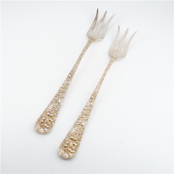 2pc Kirk Stieff Sterling Silver Cocktail Forks, Stieff Rose