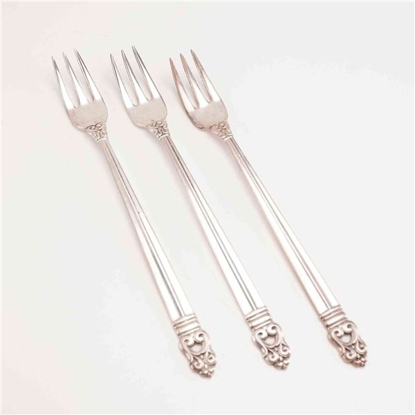 3pc International Sterling Cocktail Forks, Royal Danish