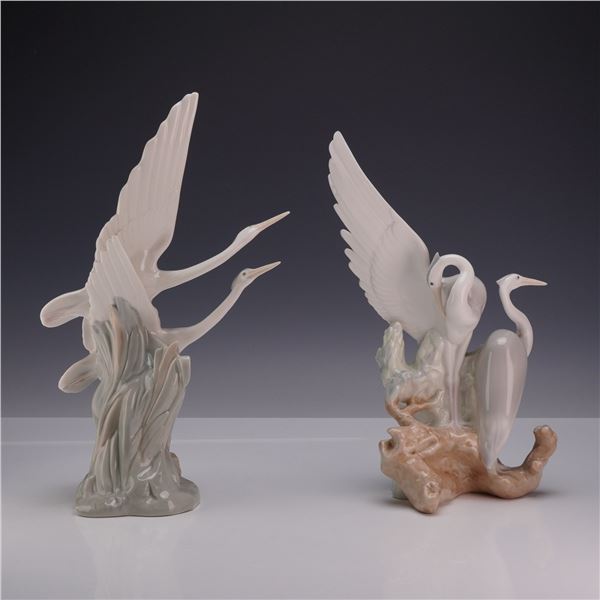 2pc Nao by Lladro Porcelain Heron Figurines, Models 10044 and 10045
