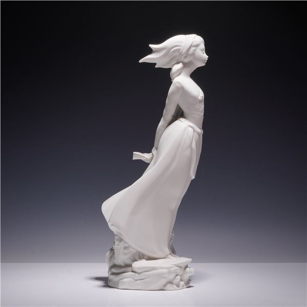 Lladro Porcelain White Figurine, Wind Blown Girl 01014922.3