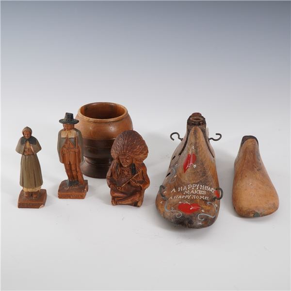 6pc Collection of Folk Art Hand-Carved and Decorative Wooden Pieces
