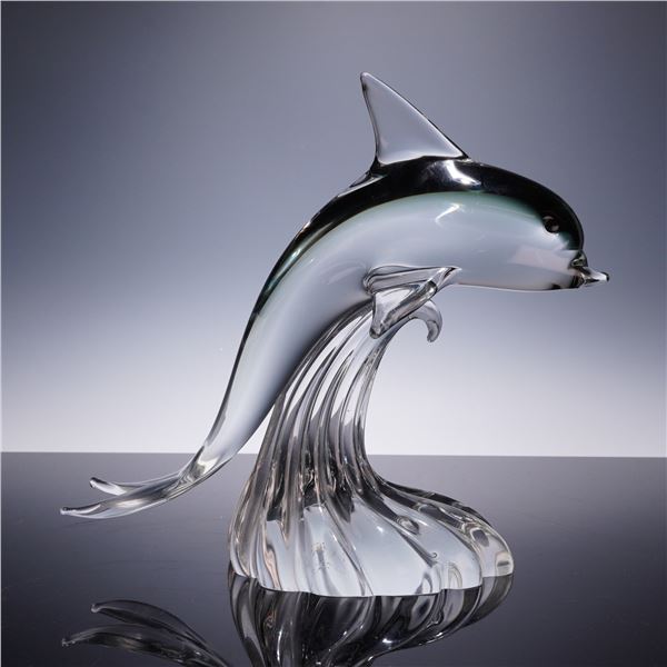Signed Franco Bottaro Murano Art Glass Dolphin Sculpture