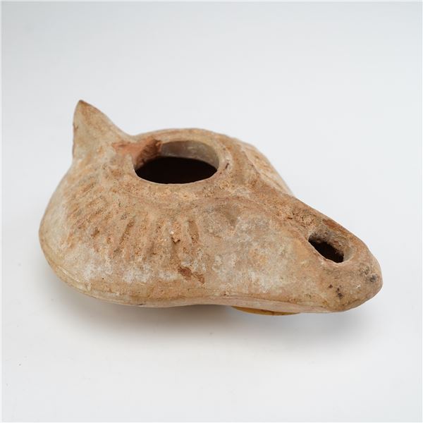 Ancient Molded Terracotta Slipper Style Oil Lamp