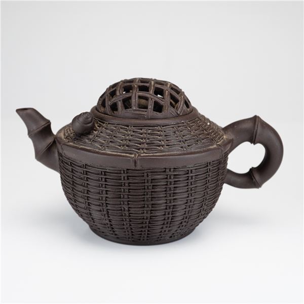 Chinese Yixing Zisha Bamboo Basket Form Teapot