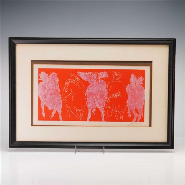 Hans Erni Lithograph on Japon Nacre, Five Horses, Signed