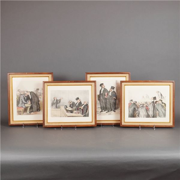 4pc Honore Daumier Framed Lithograph Prints Les Gens de Justice Series
