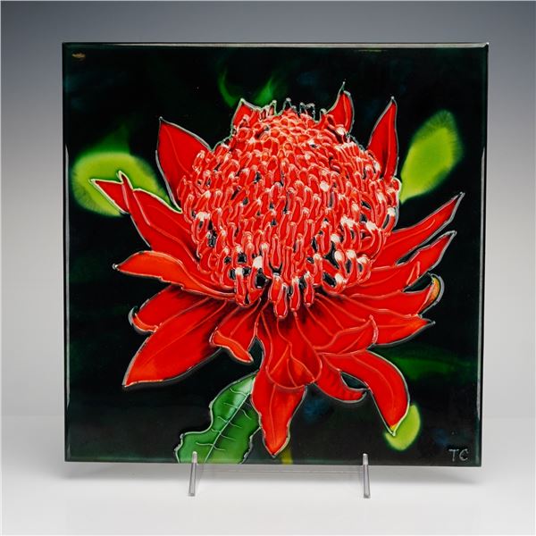 Hand-Painted Ceramic Waratah Flower Art Tile