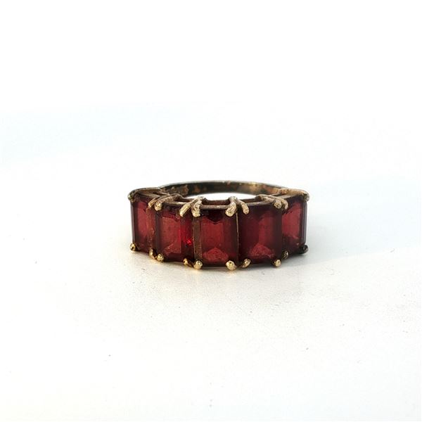 10K Gold Emerald Cut Red Gemstone Ring