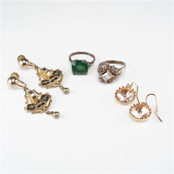 Lot of 6 Pieces of Silver Plated Jewelry Including Two Rings and Two Pairs of Earrings