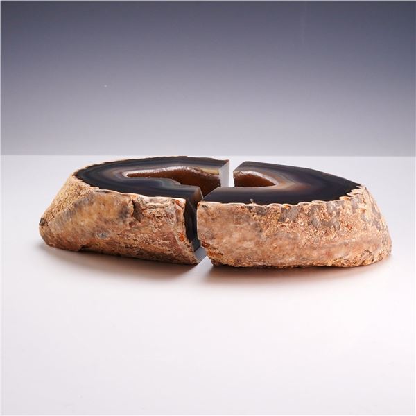 Pair of Polished Natural Agate Geode Book Ends