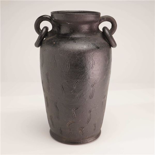 Ceramic Ring-Handled Jar in Gunmetal Black