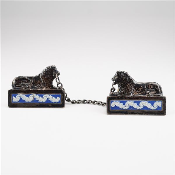 Daniel Blumberg Sterling Silver and Jasperware Style Lion Sweater Clips, 1957
