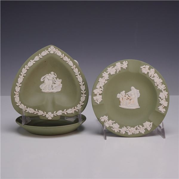 A Trio of Wedgwood Sage Green and White Jasperware Dishes from the Rubin Collection