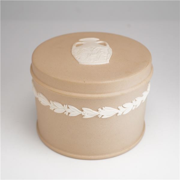 Wedgwood Cane Jasperware Cylindrical Lidded Trinket Box