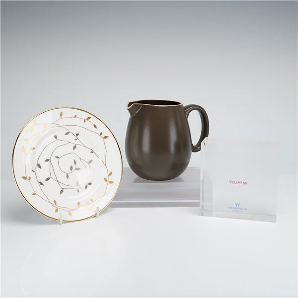 Lot of 3 Vera Wang for Wedgwood Items Including Gilded Leaf Dish and Naturals Pitcher