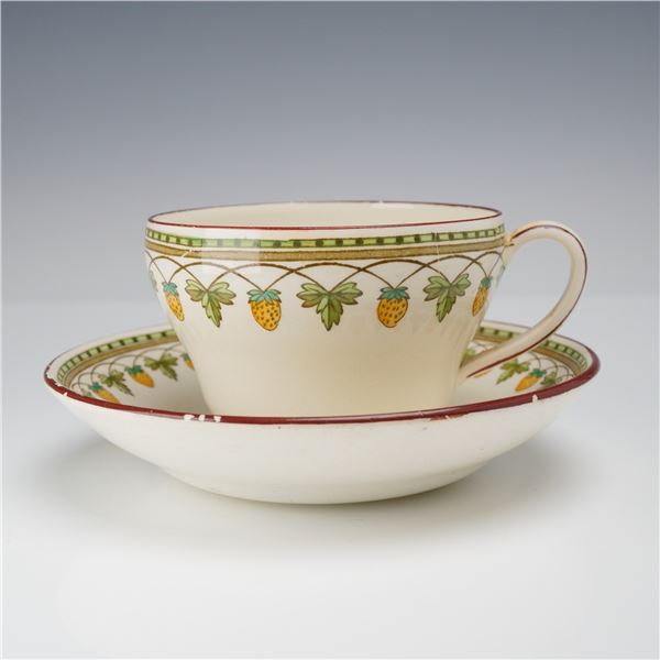 Wedgwood Creamware Teacup and Saucer for W.H. Plummer and Co., Strawberry Fruit Pattern