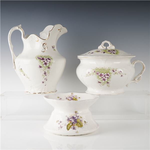 3pc Bona Fama Alba China Violet-Pattern Wash Set with Lid