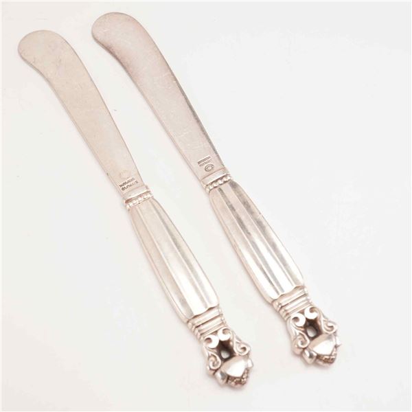 2pc George Jensen Sterling Silver Butter Spreaders, Acorn