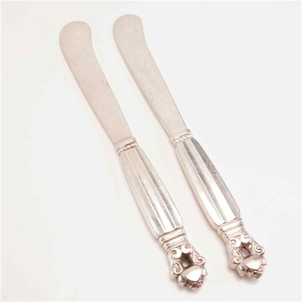 2pc George Jensen Sterling Silver Butter Spreaders, Acorn