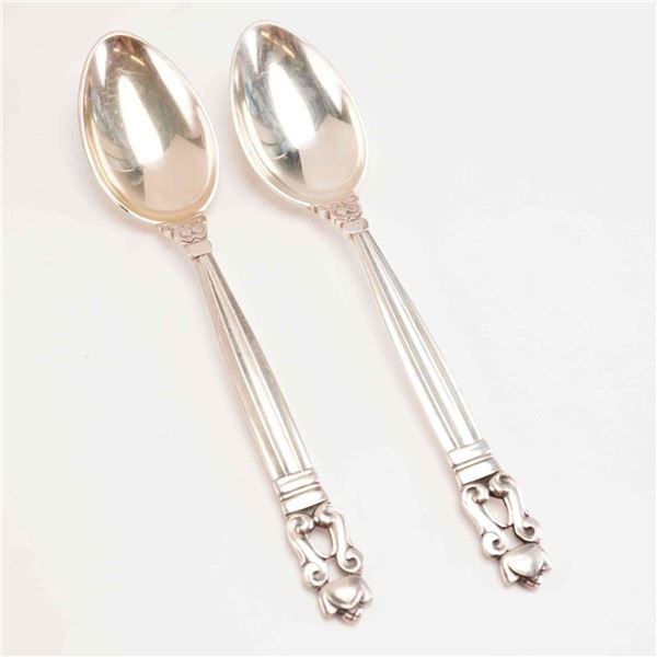 2pc George Jensen Sterling Silver Fruit Spoons, Acorn
