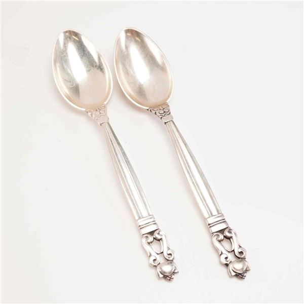 2pc George Jensen Sterling Silver Fruit Spoons, Acorn