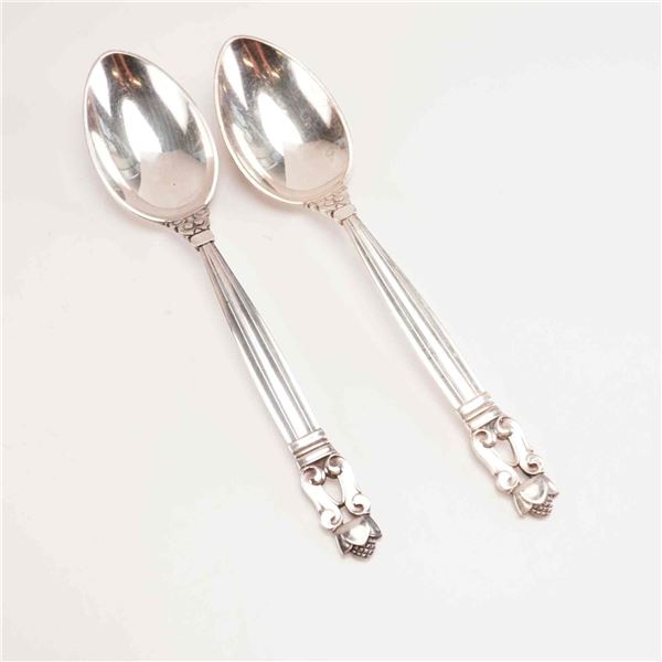 2pc George Jensen Sterling Silver Fruit Spoons, Acorn