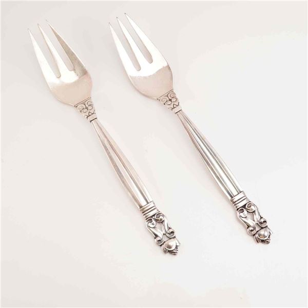 2pc George Jensen Sterling Silver Salad Forks, Acorn