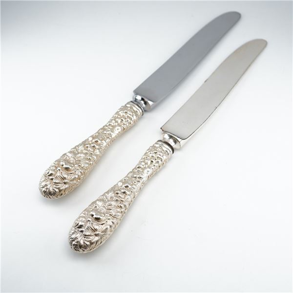 2pc Kirk Stieff Sterling Silver and Stainless-Steel Dinner Knives, Stieff Rose