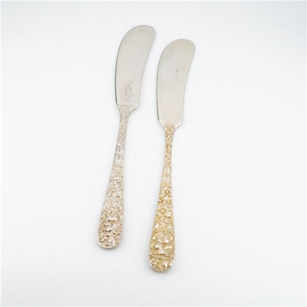 2pc Kirk Stieff Sterling Silver and Stainless-Steel Flat Head Butter Spreaders, Stieff Rose