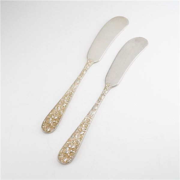 2pc Kirk Stieff Sterling Silver and Stainless-Steel Flat Head Butter Spreaders, Stieff Rose