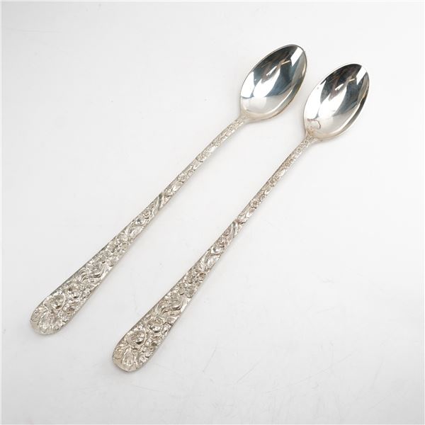 2pc Kirk Stieff Sterling Silver Iced Tea Spoons, Stieff Rose