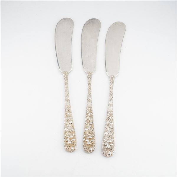 3pc Kirk Stieff Sterling Silver and Stainless-Steel Flat Head Butter Spreaders, Stieff Rose