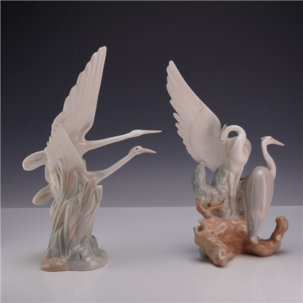 2pc Nao by Lladro Porcelain Heron Figurines, Models 10044 and 10045