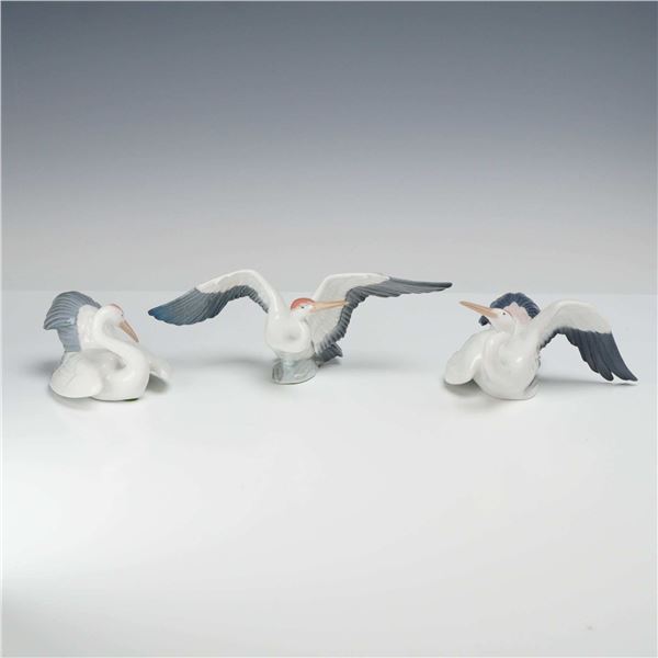 3pc Lladro Glazed Porcelain Crane Figurines