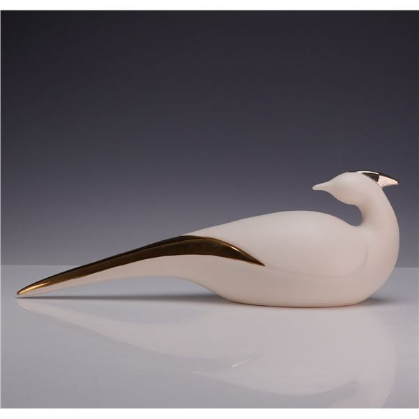 Signed Cuita Mid-Century Modern Ceramic Bird Figurine with Silver and Gilt Accents