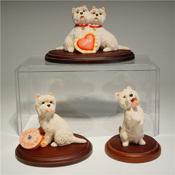 Three Sherratt & Simpson West Highland White Terrier Figurines with Bases
