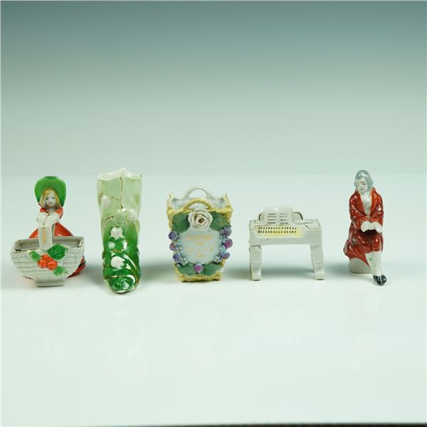 Porcelain Miniatures w/ Hull Canada Basket & Piano w/ Gentleman