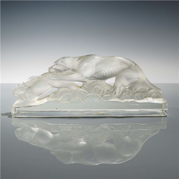 Heinrich Hoffmann Art Deco Frosted Glass Sculpture of a Dog Hunting a Rabbit