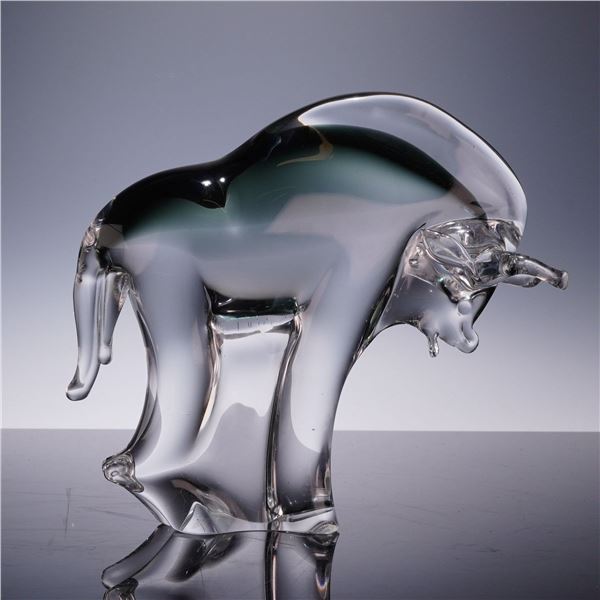 Murano-Style Hand-Blown Sommerso Art Glass Bull Sculpture