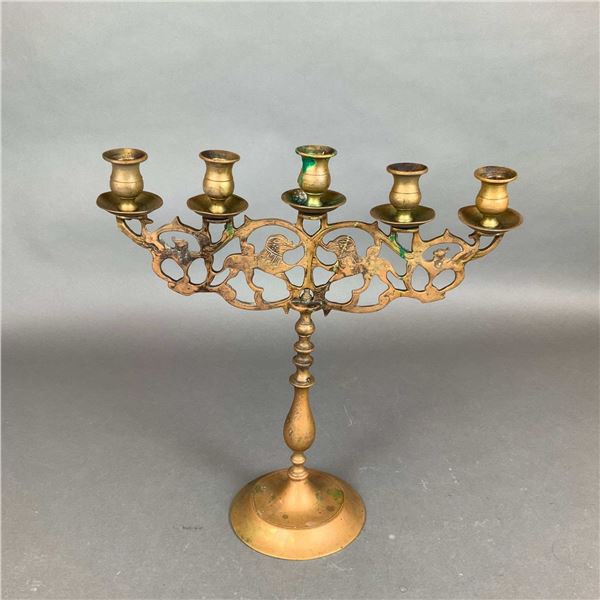 Vintage Solid Brass Five-Light Lions of Judah Candelabrum Menorah