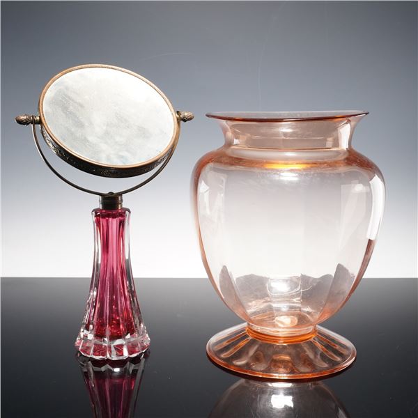 2pc Vanity Mirror and Pink Vase