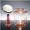 Image 1 : 2pc Vanity Mirror and Pink Vase