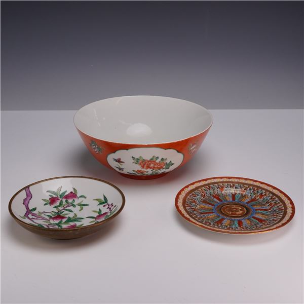 Three Piece Cantonese Porcelain Ware, Bowls and Plate